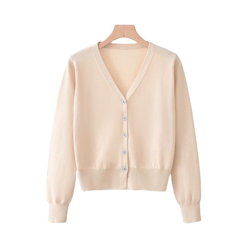 Custom autumn new women's simple solid color knitted cardigan, long-sleeve V-neck small shawl sweater