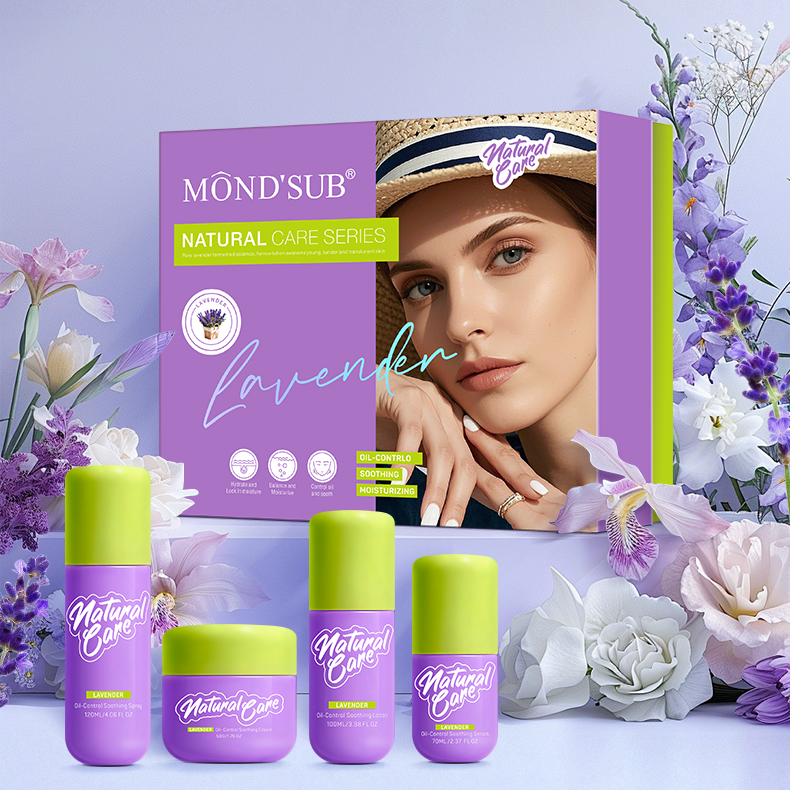 Custom Korean-style lavender soothing K-beauty skincare set, moisturizing facial skincare cosmetics set, 4-piece moisturizing skincare kit, made-to-order