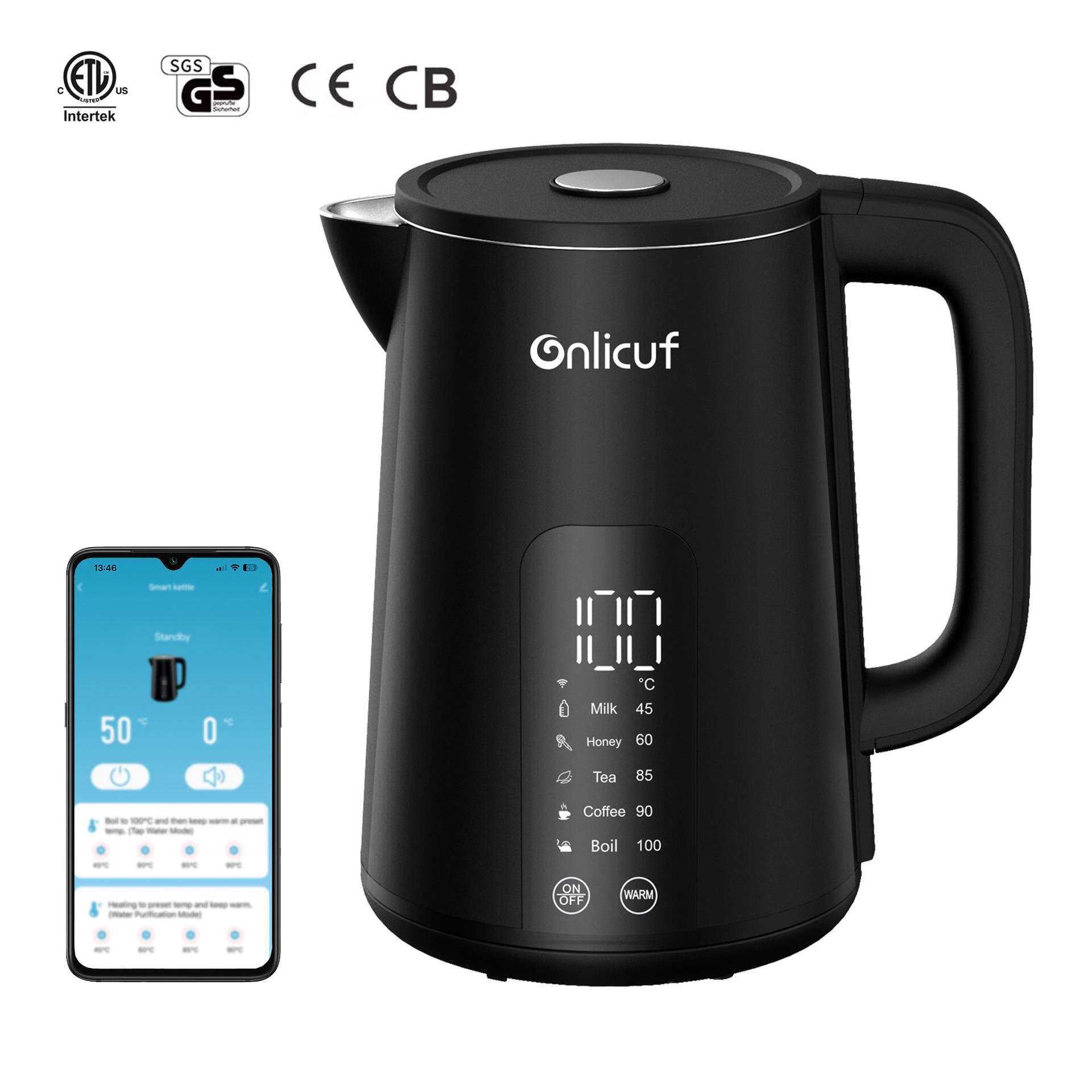 2025 New Model 1.7L Digital Tea Smart Electric Kettle Tuya WiFi Temperature Control Mobile App Display Kettle, with CE CB