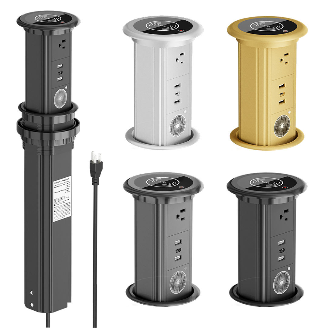 Custom Hidden Smart Wireless Charging Furniture Kitchen Electric Pop-Up Power Outlet with Bluetooth Speaker