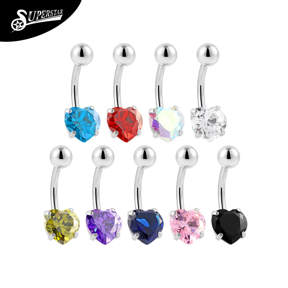 Wholesale Navel Piercing Jewelry Navel Ring ASTM F136 Titanium Inlaid Heart-Shaped Zircon Navel Ring