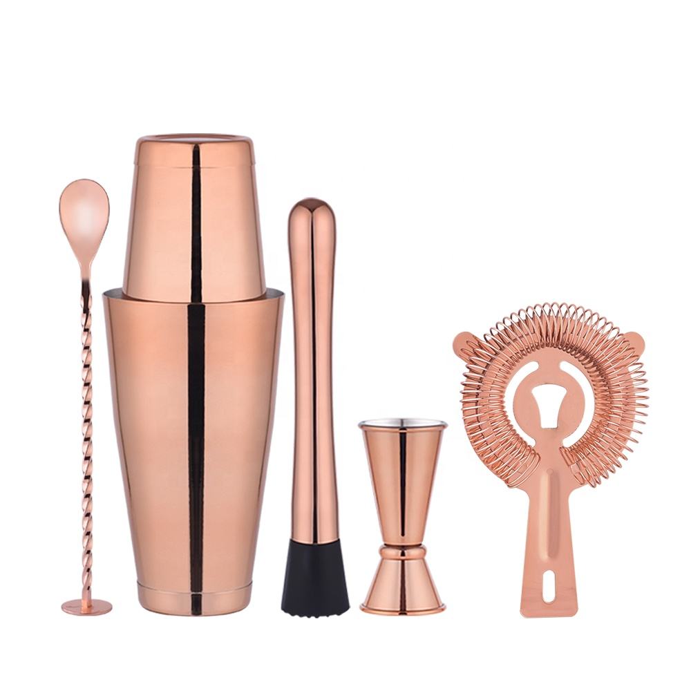 OUYADA Factory Direct Sale 800ml Rose Gold Cocktail Shaker Boston Stainless Steel Barware Set with Gift Box